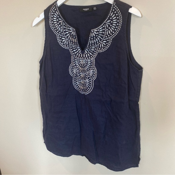 Premise Woman 100% Linen Tank Navy Blue Womens Size 0X - Picture 2 of 6